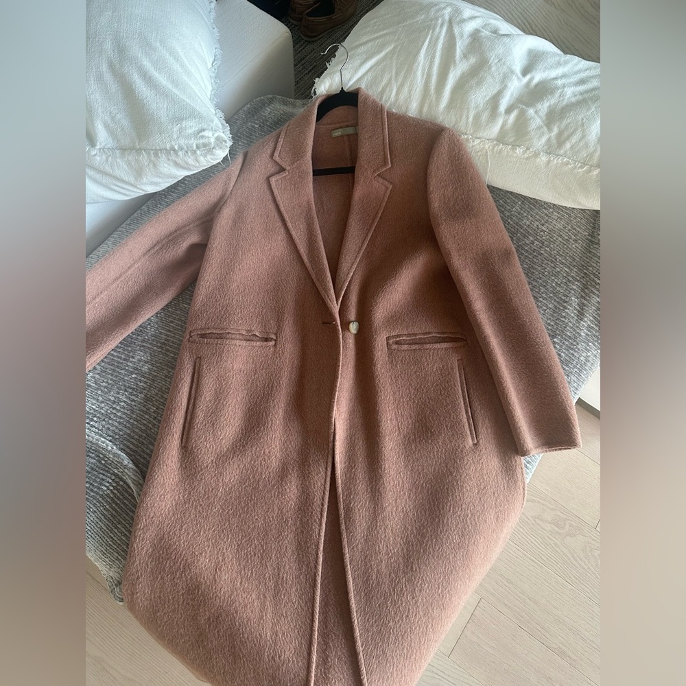 Vince Brushed Wool Long Coat in Vintage Rose - Picture 4 of 16